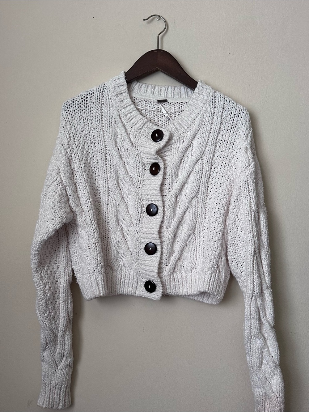 FREE PEOPLE Chunky Cable-Knit Cardigan Sweater (M) EUC - Picture 4 of 13